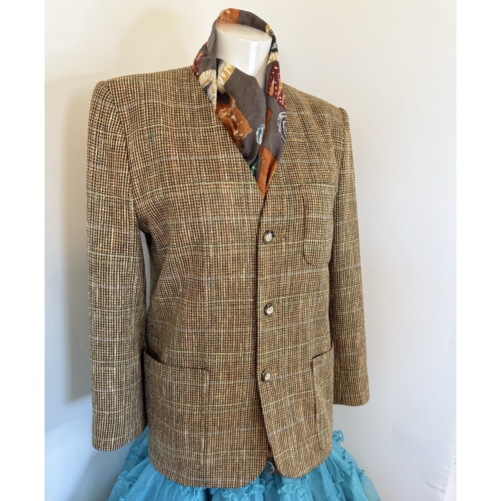 Vintage Country Shop Brown Tweed Wool Silk Sz 4 Jacket 3 Button Long Sleeve NWOT